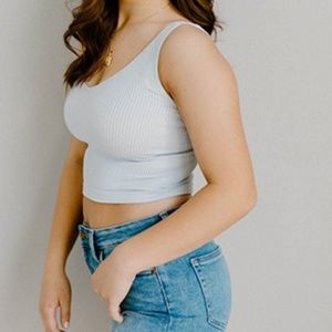 NIKIBIKI V-Neck Ribbed Tank - Light Blue